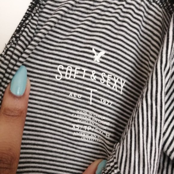 American Eagle Outfitters Off the Shoulder Black and White Striped Blouse - Picture 3 of 12